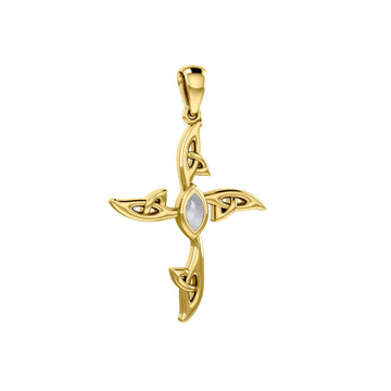 A beautiful statement of pride and faith Celtic Cross 14K Solid Gold Pendant with Gemstone GPD5988 - Jewelry